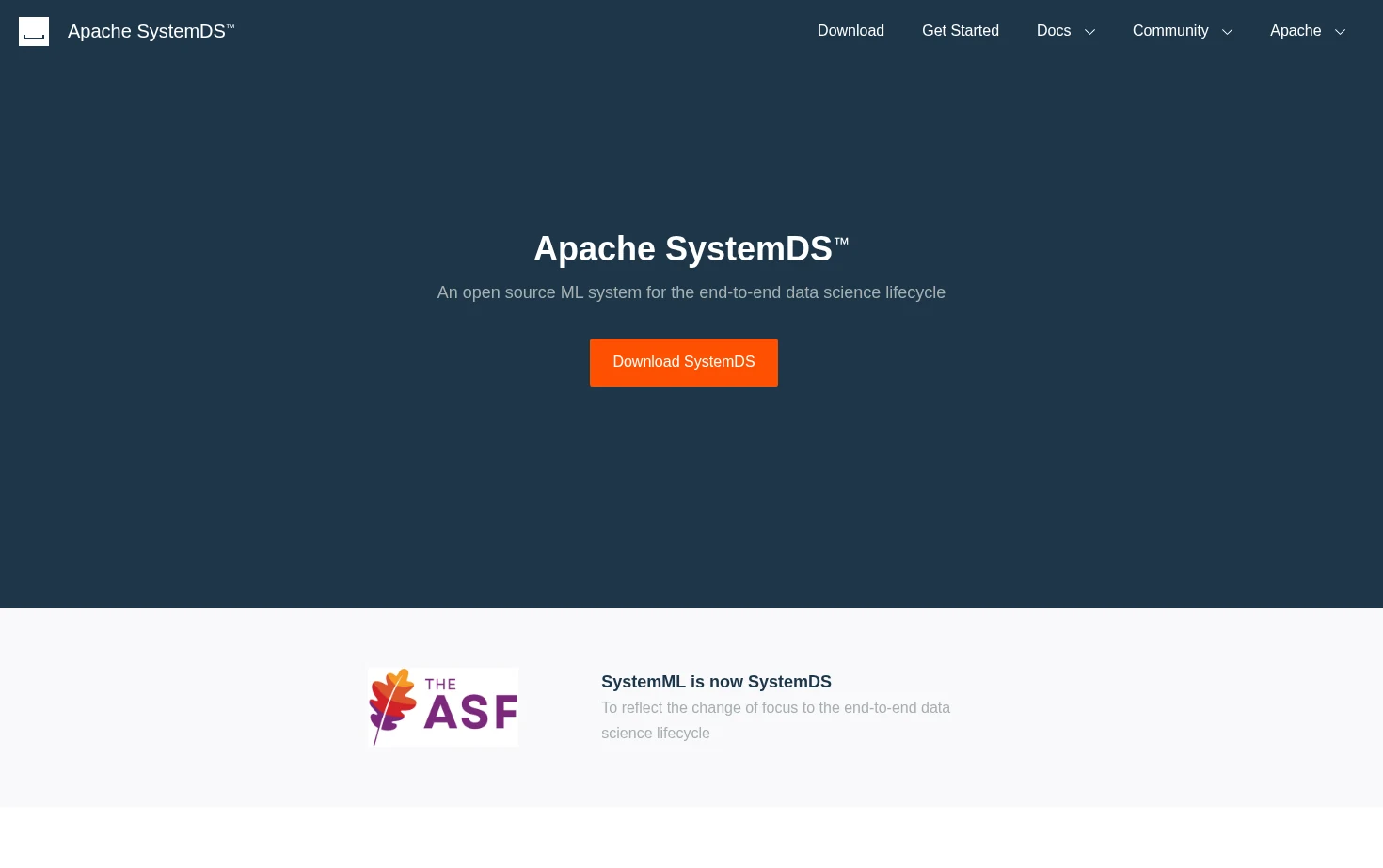 Apache SystemDS 页面快照